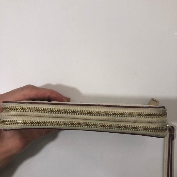 Coach debossed creamy white double zipper wristlet